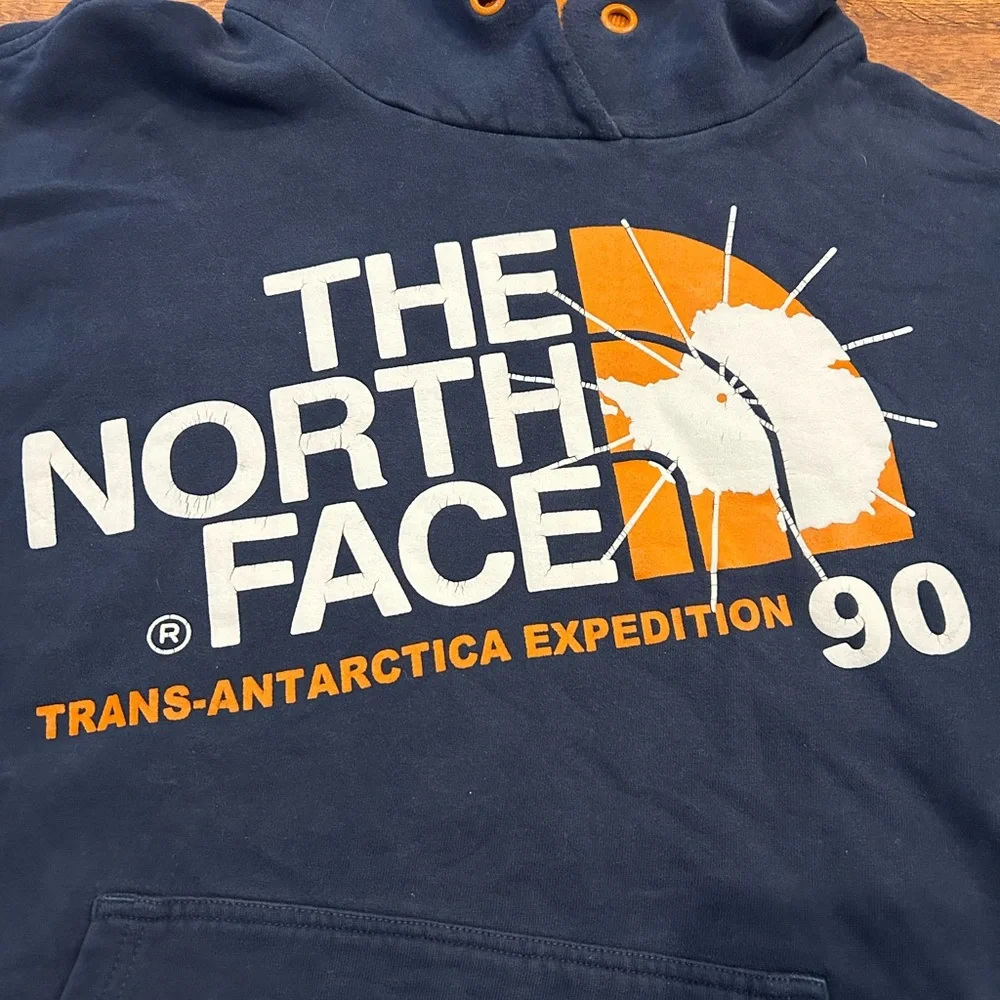 The North Face Trans Antarctica Expedition 90 Navy Orange Hoodie Mens XL Vintage